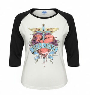 Bon Jovi Licensed Raglan T-Shirt One Sz Heart & Dagger Logo Cropped Length 2001